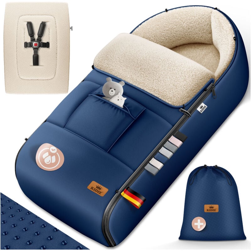 KIDIZ® Babyfußsack Baby Fußsack Winterfußsack Babyschale mit Reißverschluss Kuschelsack Babydecke Kinderwagen waschbar verschließbarer Kopfteil &