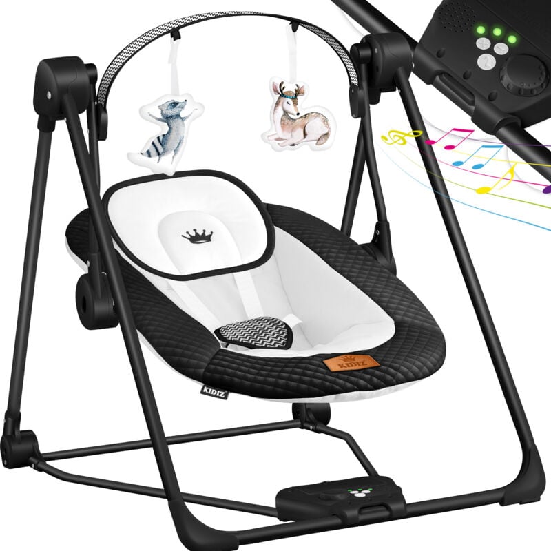 Babywippe Babyschaukel mit 5 Geschwindigkeitseinstellungen zusammenklappbarer Baby Wippe Schaukel Babyhochstuhl mit Spielbogen Spielzeugen Schwarz