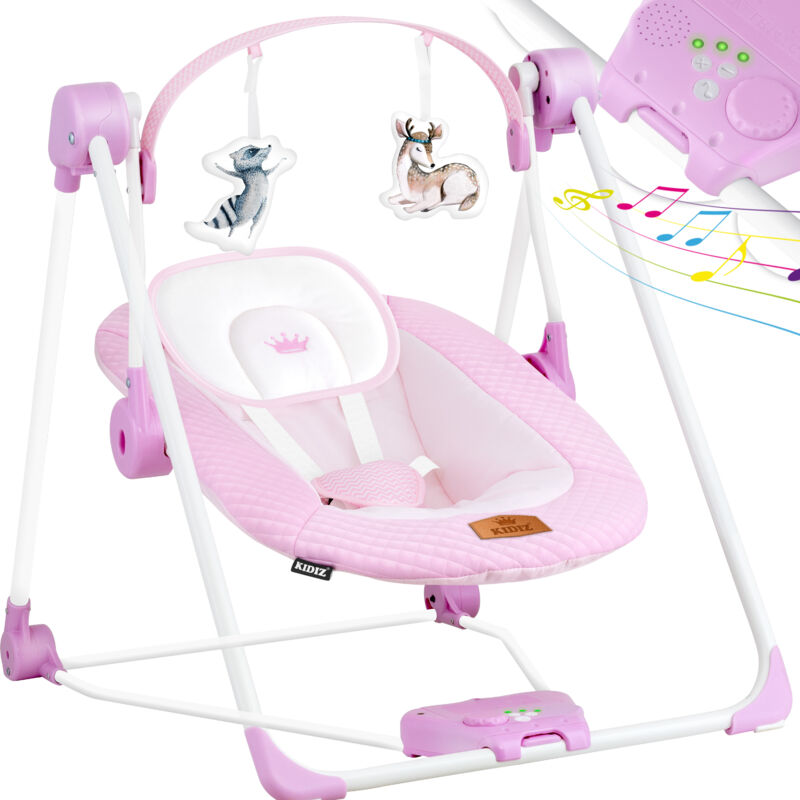 Babywippe Babyschaukel mit 5 Geschwindigkeitseinstellungen zusammenklappbarer Baby Wippe Schaukel Babyhochstuhl mit Spielbogen Spielzeugen Pink