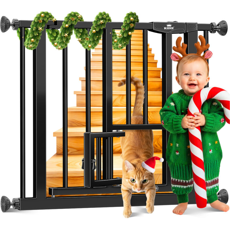 KIDIZ® Türschutzgitter Absperrgitter Treppengitter Kindergitter mit Türe für Hunde und Katzen Haustier ohne Bohren erweiterbar kombinierbar Schwarz /