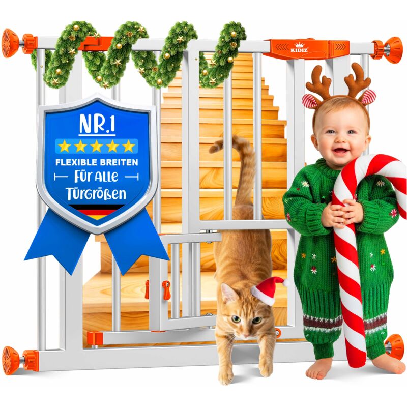 Kidiz® Türschutzgitter Absperrgitter Treppengitter Kindergitter mit Türe für Hunde und Katzen Haustier ohne Bohren erweiterbar kombinierbar Orange /