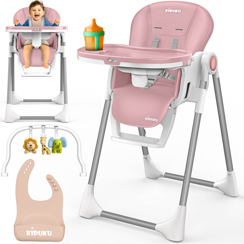 KIDUKU® Hochstuhl Baby 3in1 mit Neugeborenenaufsatz + Lätzchen, Spielbogen & Tisch Kinderhochstuhl klappbar mit Liegefunktion Kombihochstuhl