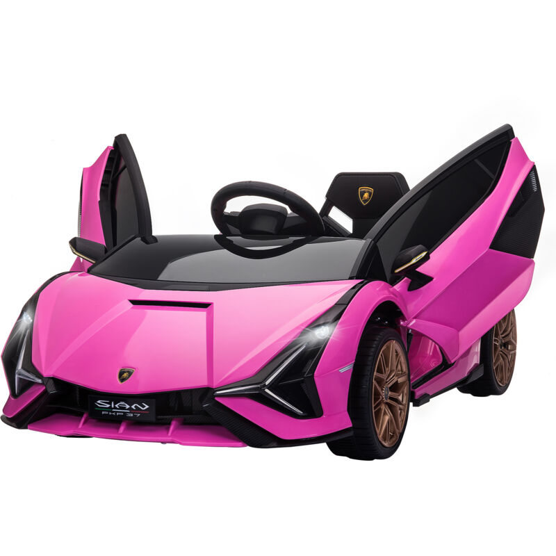 Homcom - Kinder Elektroauto 12 v Lamborghini sian Elektrofahrzeug mit Fernbedienung Musik(MP3/USB) Licht 3-5 Jahre Metall Rosa 108 x 62 x 40 cm