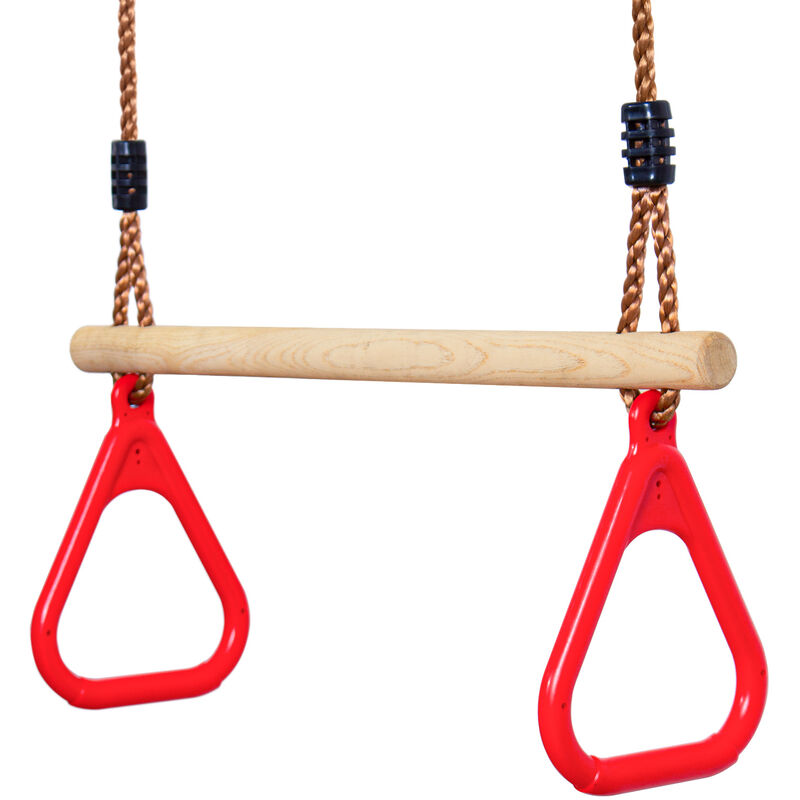 Leogreen - Kinder Holz Trapeze Schaukel mit Kunststoff Turnringe, Aufhängen belastbar bis 150KG, Schaukel Outdoor Kinder, Kinderholz Trapeze Schaukel