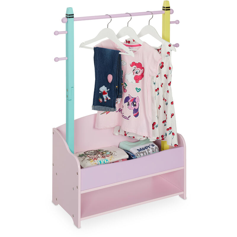 Relaxdays - Kinder Kleiderständer, Kleiderstange Kinderzimmer, 4 Haken, 2 Ablagen, hbt: 100,5x71x30 cm, Garderobe, bunt