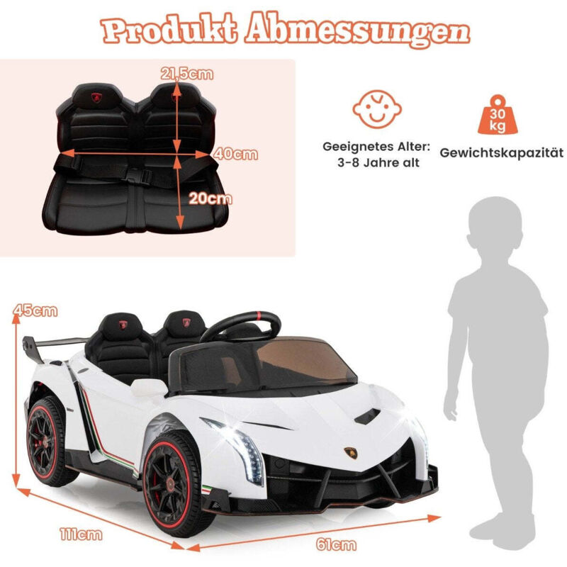 Northix - Kinder lamborghini elektroauto mit fernbedienung led scheinwerfer hupe musik wei