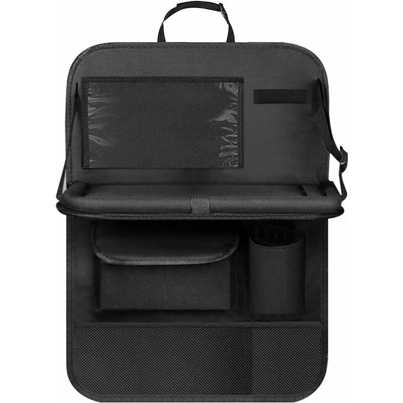 Kinder-Organizer, Rücksitzschutz mit transparenter Tasche, Organizer mit Ablage und Tasche für Handy/iPad (Schwarz)