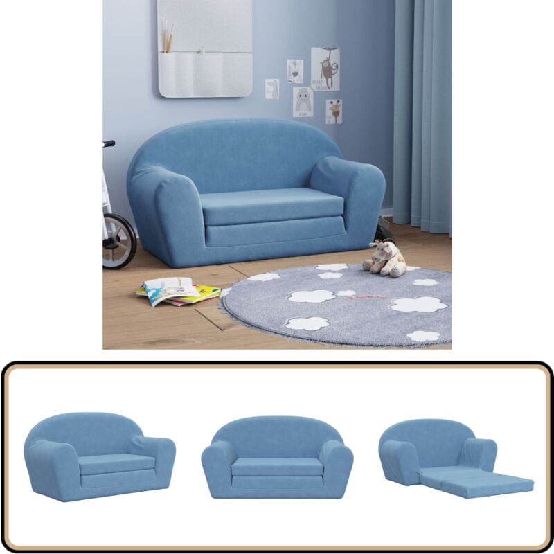 Kinder-Schlafsofa 2-Sitzer Blau Weicher Plüsch - Kinder Couch - Kinder Sofa - Schlafsofa - Kuschelbett - Spielplatz