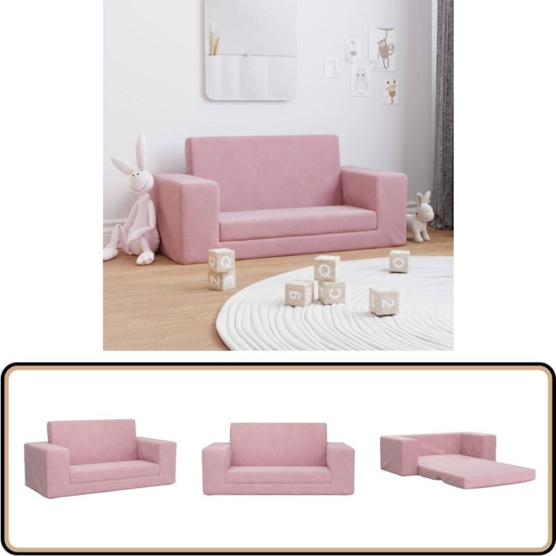 Kinder-Schlafsofa 2-Sitzer Rosa Weicher Plüsch - Kinder Couch - Kinder Sofa - Kuschel Sofa - Spielsofa - Rosa Sofa