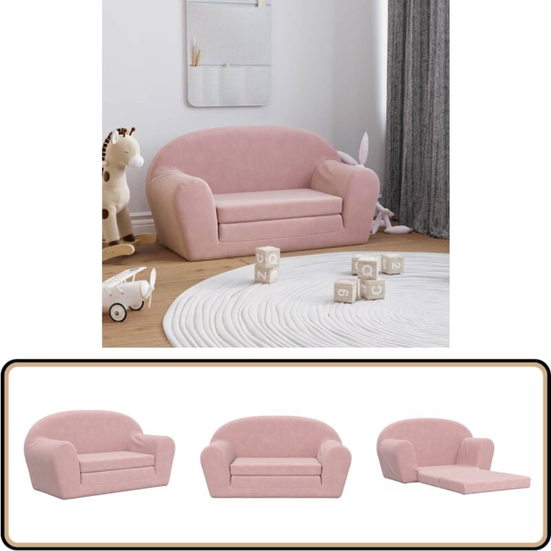 Vidaxl - Kinder-Schlafsofa 2-Sitzer Rosa Weicher Plüsch - Kinder Couch - Kinder Sofa - Kuschel Sofa - Spielsofa - Rosa Sofa