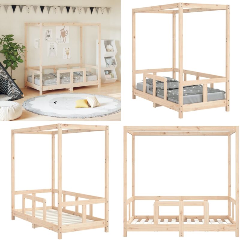 Kinderbett 70x140 cm Massivholz Kiefer - Holz Kinderbett - Kiefernholz Kinderbett - Himmelbett - Kinderzimmer Dekoration - Jugendzimmer Möbel - Home