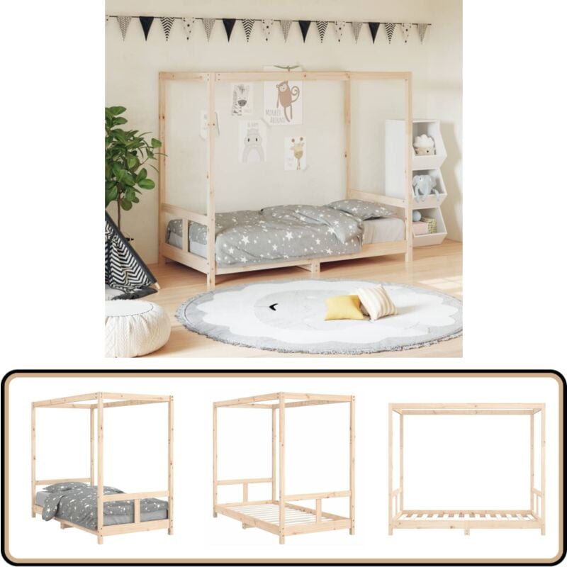 Kinderbett 80x160 cm Massivholz Kiefer - Holz Kinderbett - Kiefernholz Kinderbett - Himmelbett - Kinderzimmer Dekoration - Jugendzimmer Möbel