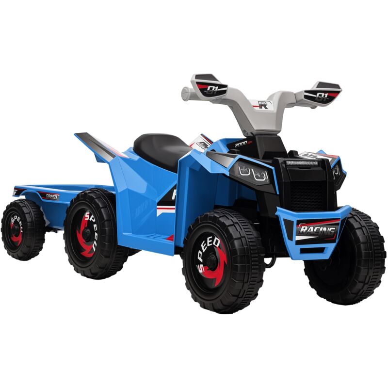 Homcom - Kinder Elektro-Quad 6V Kinderquad, Kinderfahrzeug, Elektroauto mit Anhänger für Kinder 1,5-3 Jahre, 2,5 km/h, Metall, 106 x 41,5 x 48,5 cm,