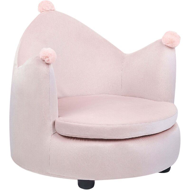 Kindersessel Pastellrosa Samtstoff Rund Kronenform mit Bommeln Modern Niedlicher Polstersessel für Kinder Schlafzimmer Sitzmöbel Jugendzimmer