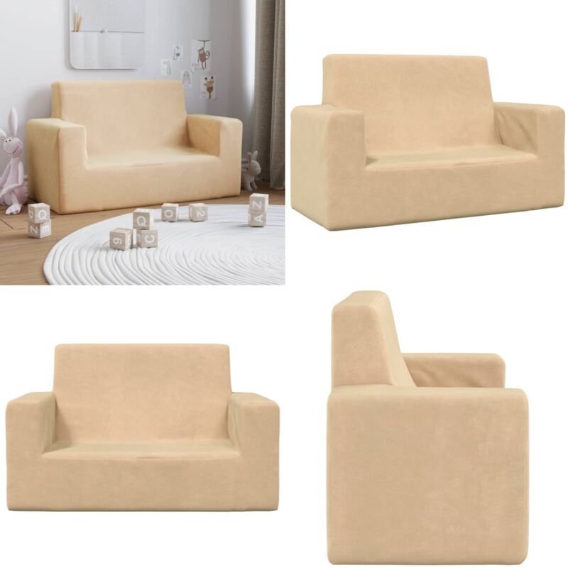 Kindersofa 2-Sitzer Creme Weich Plüsch - Kinder Sofa - Kuschel Sofa - Beistellstuhl Für Kinder - Sessel Für Kinder - Spielzeug Sofa - Home & Living