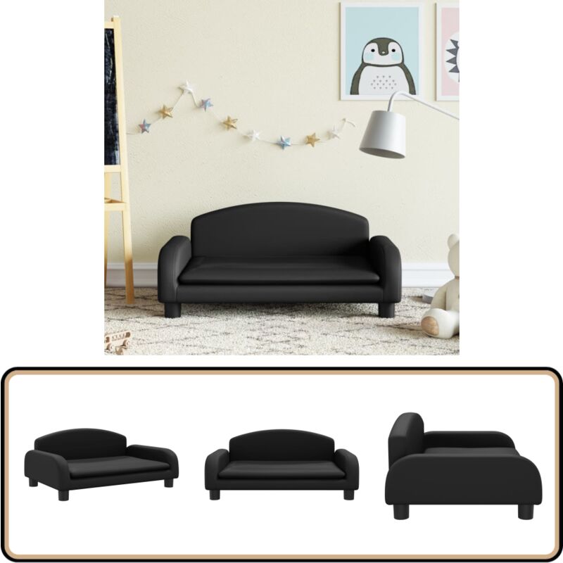 Kindersofa Schwarz 70x45x30 cm Kunstleder - Kindermöbel - Sofas Für Kinder - Mini Sofa - Kuschelplatz - Sitzsack Für Kinder