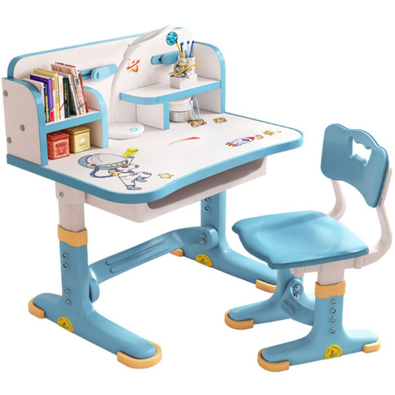 Kindertisch- und Stuhlset, höhenverstellbar, richtige Körperhaltung, 101 × 75,5 × 48,5 cm, blau.