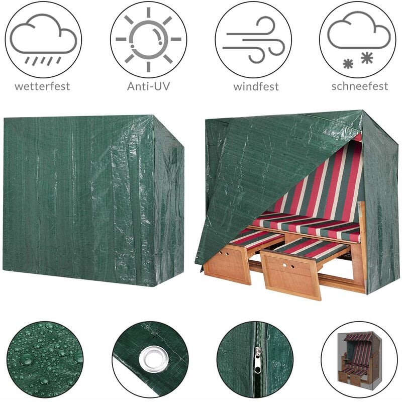 Abdeckung für Gartenmöbel Winterfest Wasserdicht UV-beständig Outdoor Abdeckplane Schutzhülle Abdeckhaube Strandkorb 125x90x165cm - Kingsleeve