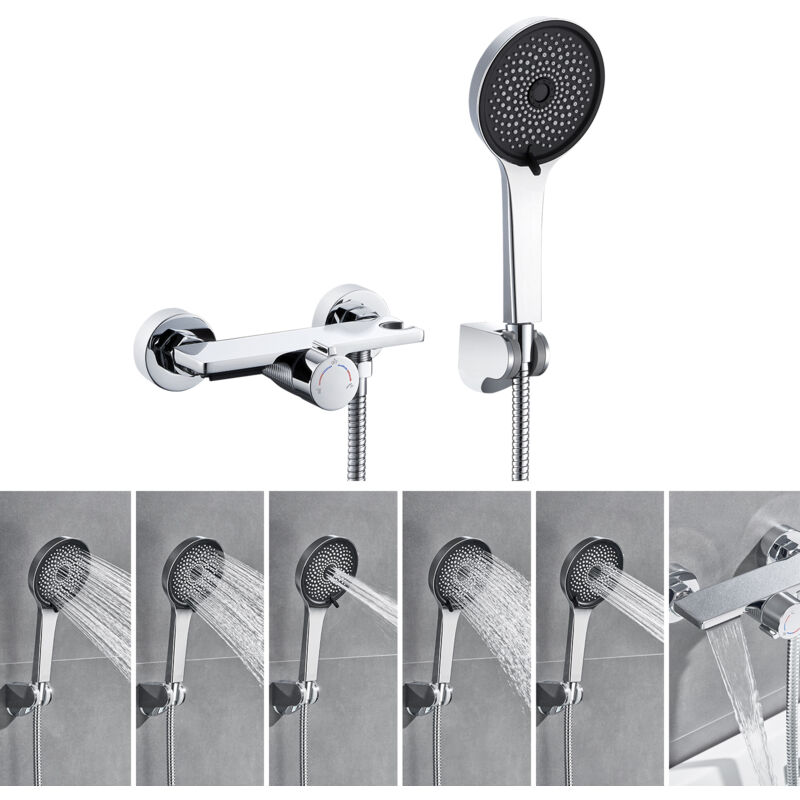 Wasserfall Badewanne Duschset mit 5 Funktionen Handbrause, Chrome Badewannenarmatur, Duschsystem Duschset für Badewanne und Badezimmer