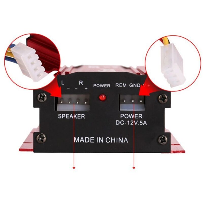 KINTER Auto-Audioverstärker, 12-V-Kabel, 2 Kanäle, -Stereo-Verstärker, Subwoofer, USB-Anschluss, MP3, Auto-Audioverstärker