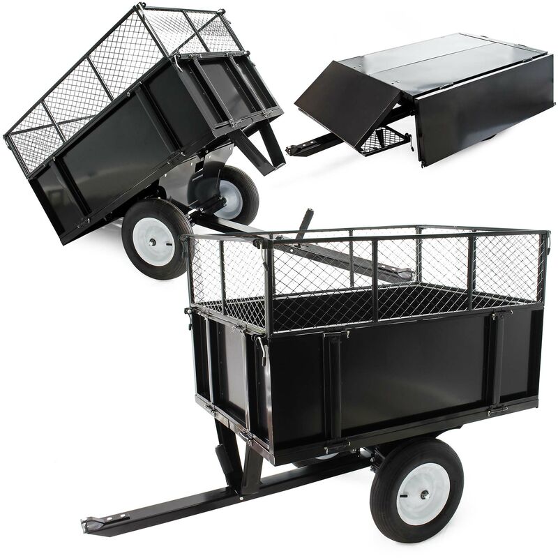Wiltec - Kippanhänger 166,5 x 77,5 x 106 cm 300 kg, Anhänger Kipper für Rasentraktor mit Gitter u. abnehmbaren Seitenwänden, Anhänger mit Kippfunktion