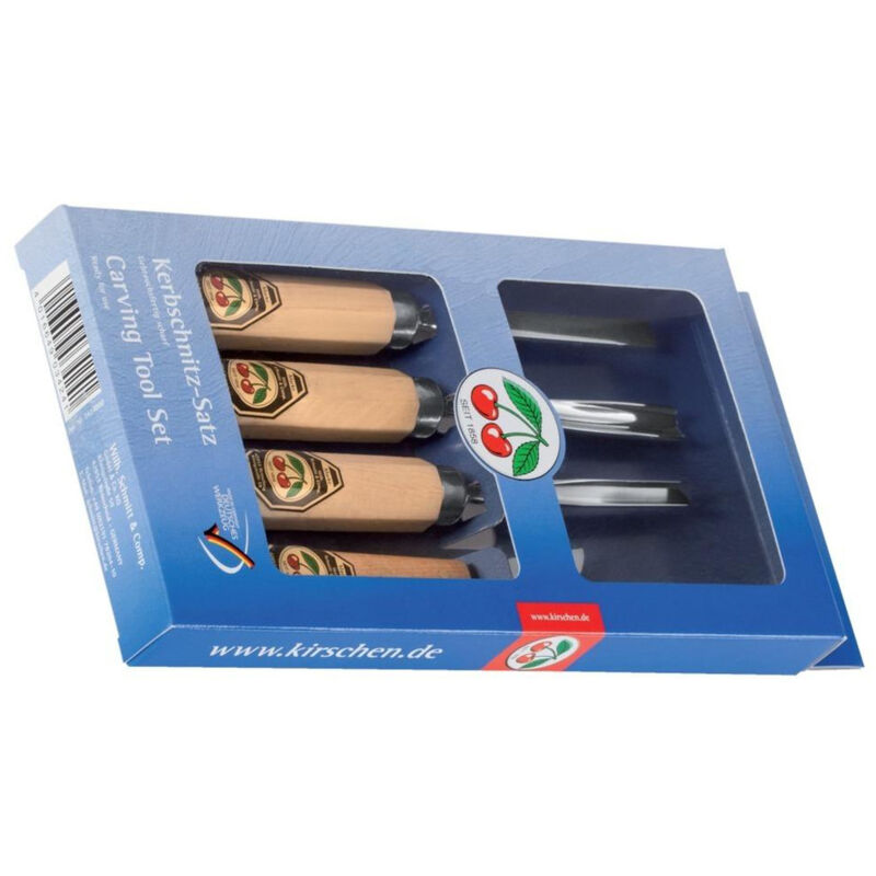Kirschen - Kerbschnitzsatz, 4-teilig Kerbschnitzbeitel + Schnitzmesser, Beitel