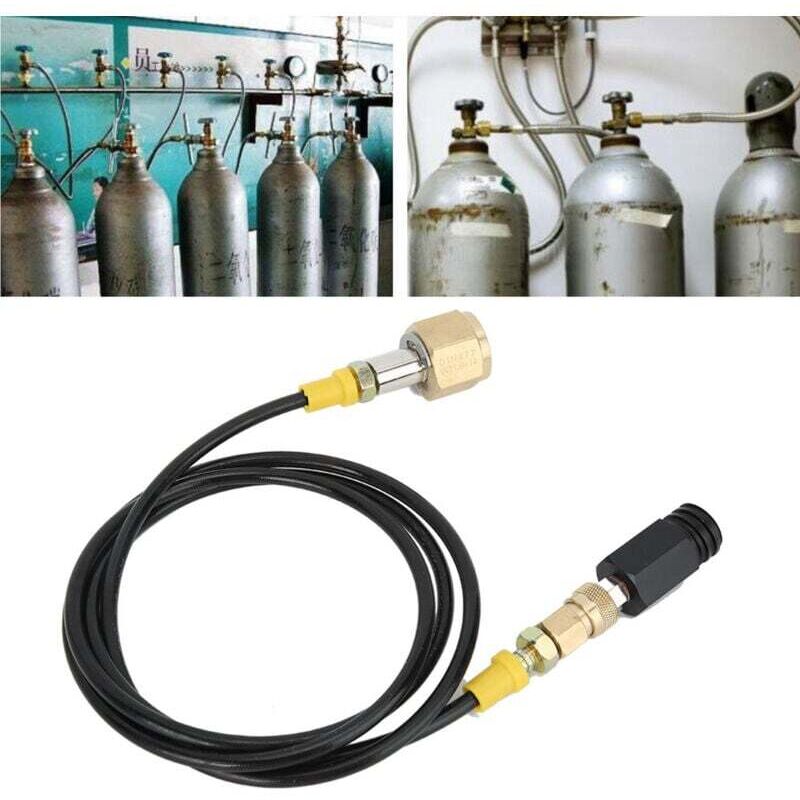 Kit de adaptador de tanque de CO2 SodaStream W21.8-14 / DIN477 para manguera de soda (manguera delgada negra de alta presión de 1,5 m conectada a un