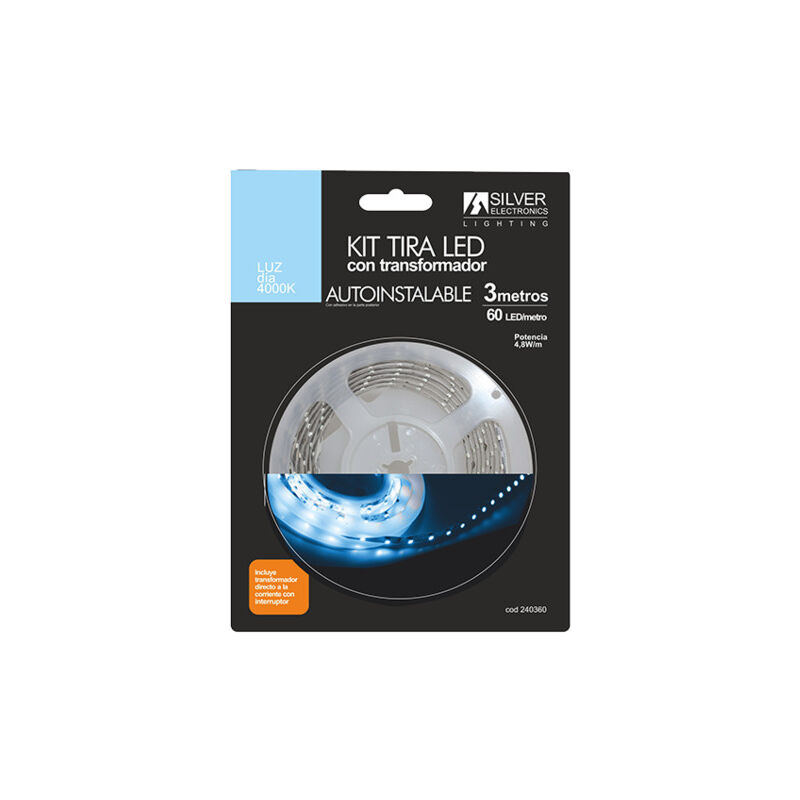 Silver - Kit Strip Led 3m 12v 4,8w/m Light Dia 4000k Ip20 Inklusive Netzteil 230v 240360