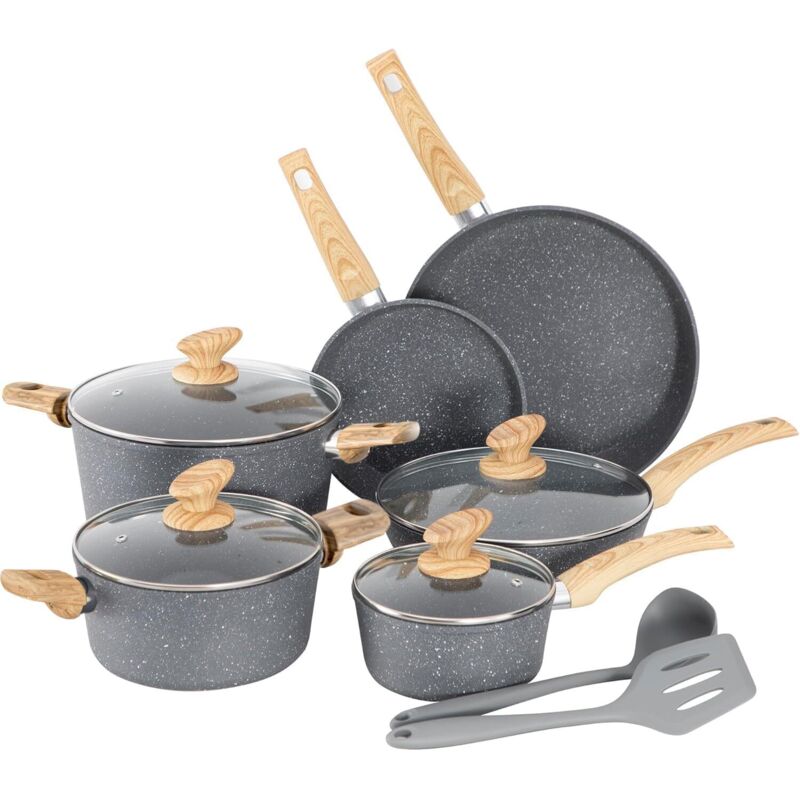 Kitchen Academy Topf und Pfannenset Topfset 12tlg Antihaft-Versiegelung Kochgeschirr Set mit Deckel, Töpfe und Pfannen set für Induktion, Gasherde