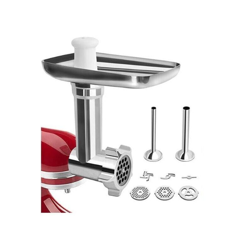 SNQ - KitchenAid Fleischwolf-Zubehör, KitchenAid Fleischwolf für Standmixer, mit 3 Mahlplatten und 2 Füllrohren für KitchenAid Artisan Fleischwolf