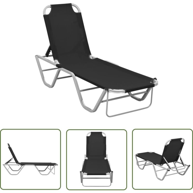 The Living Store Sonnenliege Aluminium und Textilene Schwarz - Sonnenliege - Gartenliege - Alu-Liege - Textilene Liege - Outdoor Möbel