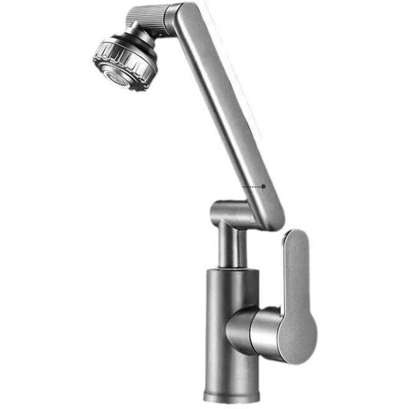 Klappbare Küchenarmatur, 1080° schwenkbare Küchenmischbatterie, Unterfenster-Spülbeckenarmatur aus grauem Edelstahl