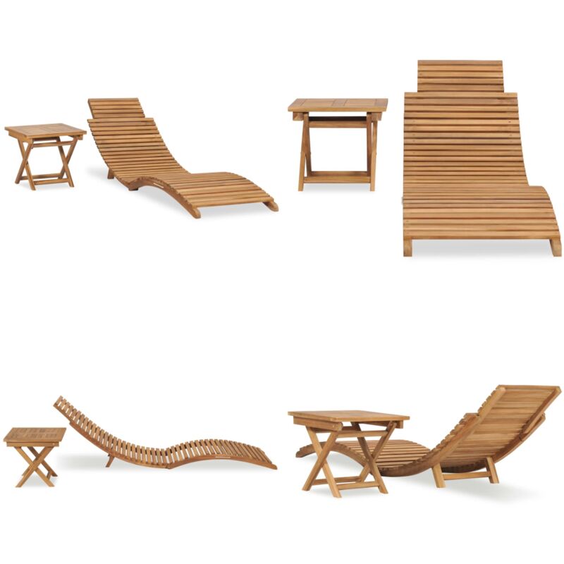 Vidaxl - Klappbare Sonnenliege mit Tisch Massivholz Teak - Holz-Sonnenliege - Teakholzmöbel - Gartenmöbel - Lounge Set - Zusammenklappbare Liege