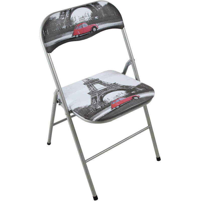 Milani Home - Klappstuhl aus Innen- oder Außenstahl mit Sitz und zurück in ppcp -gepolsterten Kleider - Paris DimGray - Paris DimGray