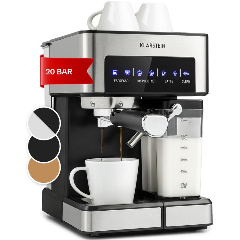 Klarstein Espresso Siebträgermaschine mit Milchaufschäumer, 1,8L Mini-Espressomaschine mit Siebträger, 20 Bar Edelstahl-Kaffeemaschine Klein, 0,5L