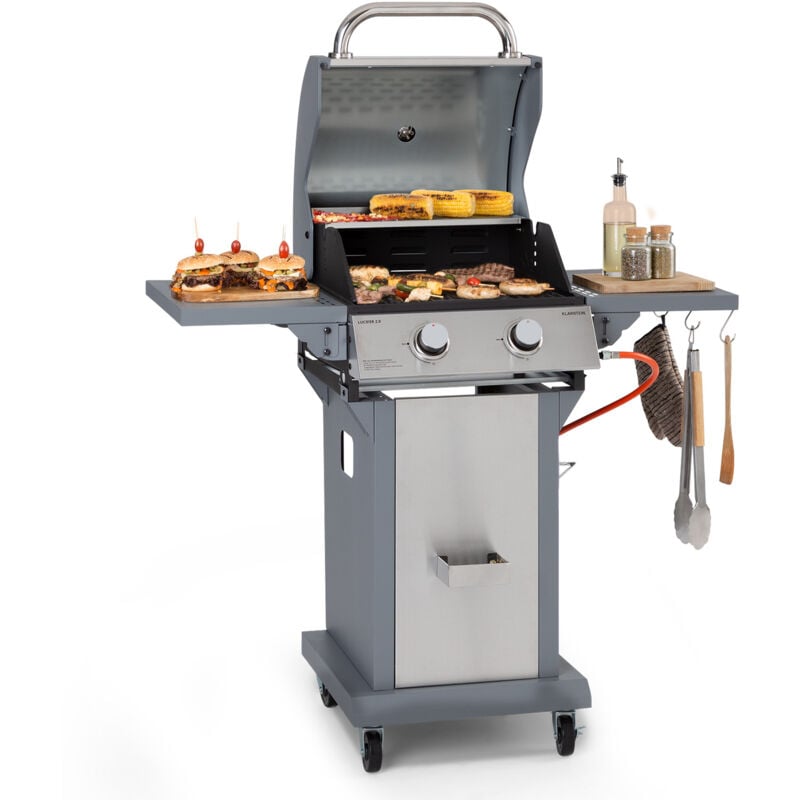 Gasgrill für Camping Balkon Garten, Grill mit 2 Brenner, 7200W Edelstahl-Gasgrill, Outdoor Gasgrill, Gas Grill für Propan & Butangas, Gasgrills mit