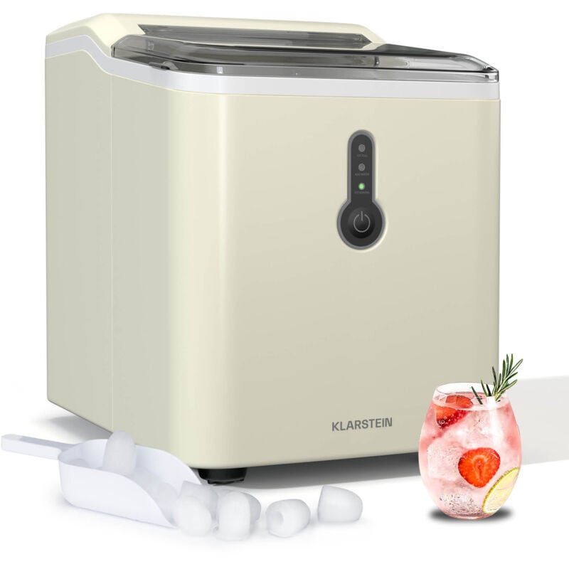 Klarstein Eiswürfelmaschine Klein - 12 kg/24 h, 8 Min Zyklus, 1,5 L Wassertank, LED-Anzeigen, Tragbar, Transparenter Deckel, Inkl. Schaufel