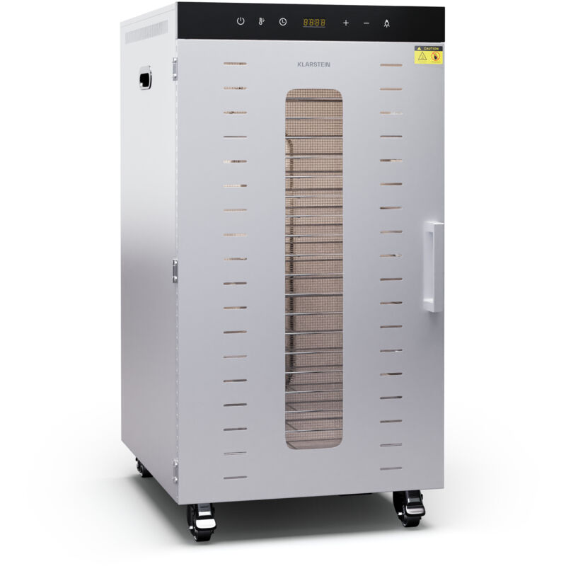Klarstein Dörrautomat Edelstahl 2.000-W-Dörrgerät, 20 Edelstahl-Einlegeböden, 3090 °C, 24-Stunden-Timer, 3 Ventilatoren, 5055 dB, ideal für Obst,