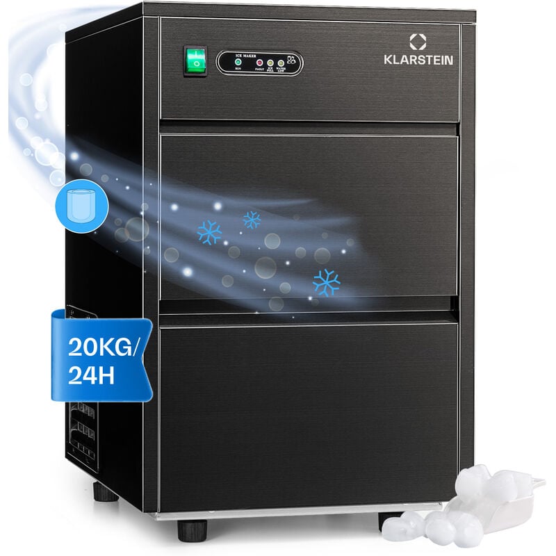 Klarstein - Eiswürfelmaschine für Bars Camping Gastro, Schnelle Eiswürfelmaschine mit led Display & R600a Kühlmittel, 145W Profi Eiswürfelbereiter