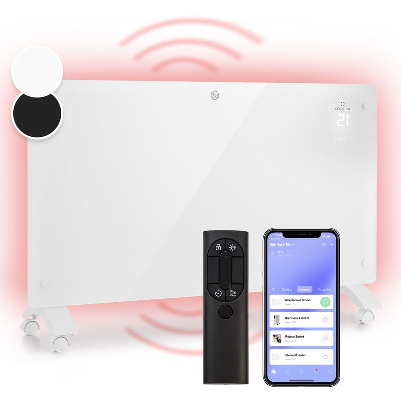 Klarstein Elektroheizung, Konvektor Heizung Freistehend oder Wandmontage, Elektroheizung Energiesparend, App-Control, Leise Heizung Elektrisch,