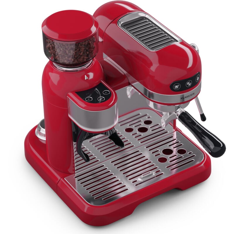 Klarstein - Espresso Siebträgermaschine mit Milchaufschäumer & Mahlwerk, 1,4L Retro Mini-Espressomaschine mit Siebträger, 1550 w Kaffeemaschine