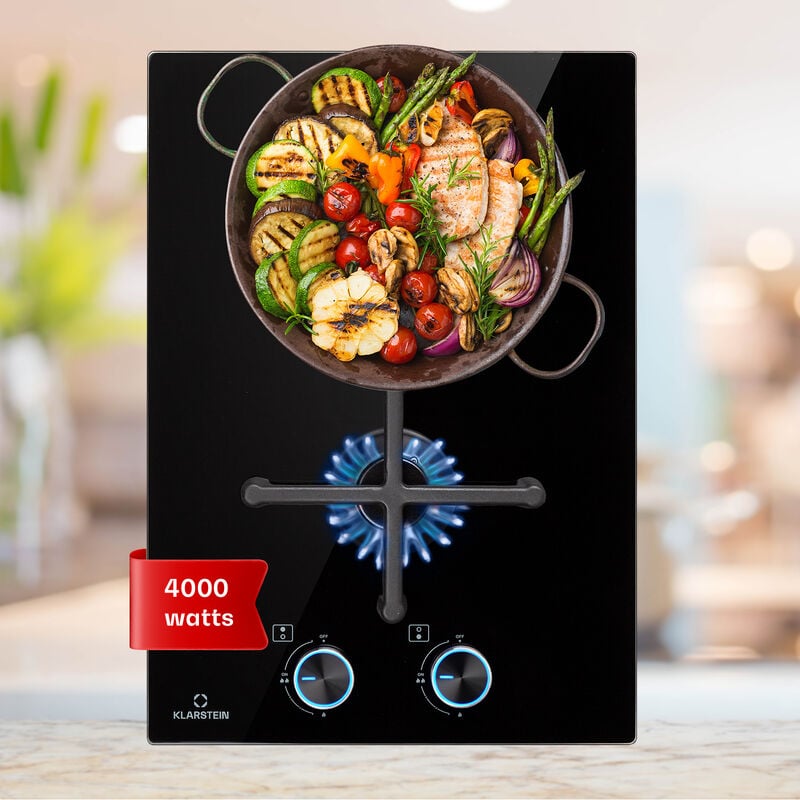Klarstein - Gaskocher 2-Flammig, 4000W Einbau-Gaskocher für Innenbereich, Edelstahl-Gaskocher für Wohnmobil, 2-Flammiger Gaskocher, Zwei Brenner