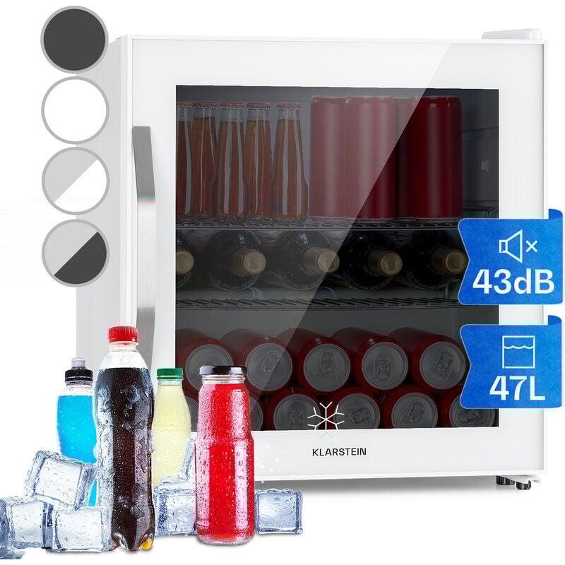 Klarstein Getränkekühlschrank, Kühlschrank Klein mit 2 Ablagen, Minikühlschrank Lautlos für Büro Camping Outdoor, Mini-Kühlschrank mit Glastür, Mini