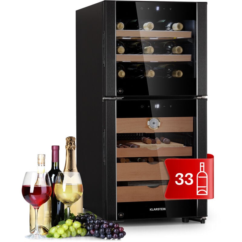 Klarstein - Humidor und Weinkühlschrank, Kühlschrank mit Glastür, Wein- und Zigarrenschrank, Getränkekühlschrank & Humidor für Zigarren, Wine Fridge