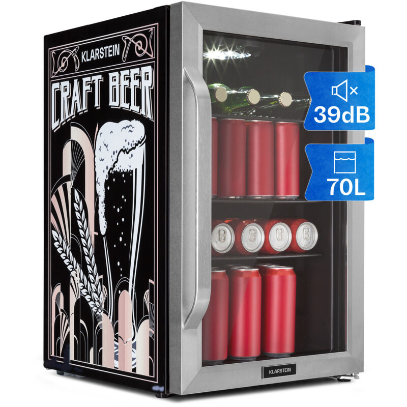 Klarstein - Kühlschrank 70L, Kleiner Kühlschrank mit Herausnehmbaren Ablagen, Leiser Mini Kühlschrank mit Glastür & led, Getränkekühlschrank Klein,