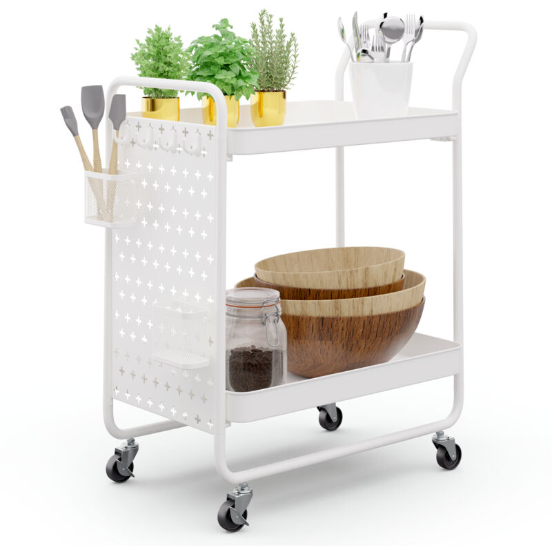 Servierwagen mit Rollen für Lebensmittel, Getränke & Kosmetik, Rollwagen aus Metall, Küchenwagen mit Arbeitsplatte, Regal Wagen Schmal mit Rollen,