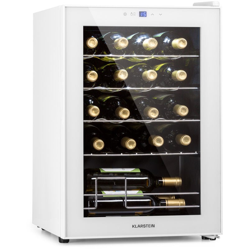 Klarstein Weinkühlschrank, 1 Zonen Getränkekühlschrank Klein, Freistehender Kleiner Weinschrank, 53L Wein-Kühlschrank mit Glastür, Indoor/Outdoor