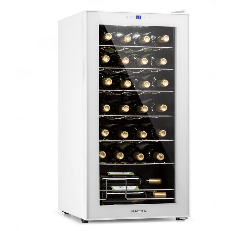 Klarstein - Weinkühlschrank, 1 Zonen Getränkekühlschrank Klein, Freistehender Kleiner Weinschrank, 74L Wein-Kühlschrank mit Glastür, Indoor/Outdoor