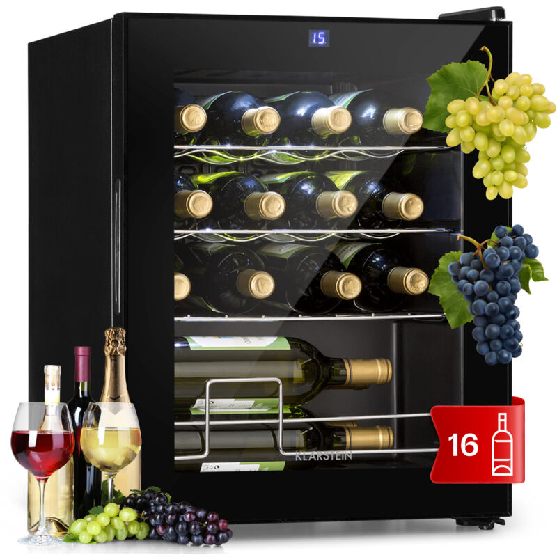 Klarstein Weinkühlschrank, 1 Zonen Getränkekühlschrank Klein, Kleiner Weinschrank 42L, Wein-Kühlschrank Klein mit Glastür, Indoor/Outdoor