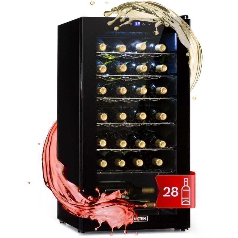 Klarstein Weinkühlschrank, 1 Zonen Getränkekühlschrank Klein, Kleiner Weinschrank 74L, Wein-Kühlschrank Klein mit Glastür, Indoor/Outdoor